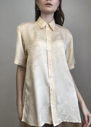 100% шовк. вінтажна сорочка натуральна на літо з коротким рукавом бежева персикова блуза2 фото
