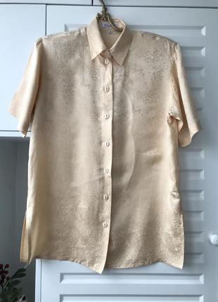 100% шовк. вінтажна сорочка натуральна на літо з коротким рукавом бежева персикова блуза3 фото