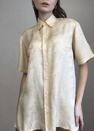 100% шовк. вінтажна сорочка натуральна на літо з коротким рукавом бежева персикова блуза8 фото