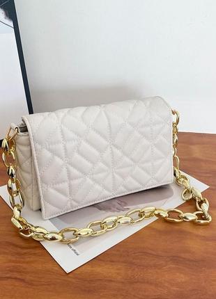 Женская сумка мини ромбик белая