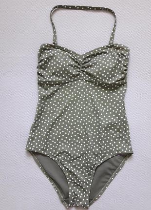 Класний злитий купальник принт горох кольору хакі m&s