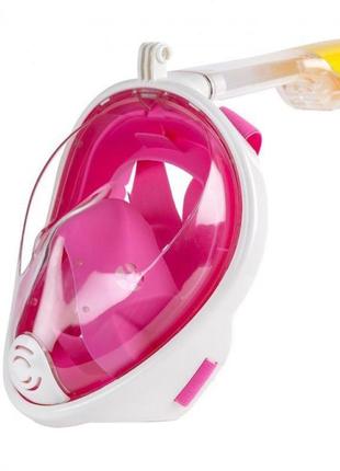 Полнолицевая панорамная маска для плавания free breath (s/m) розовая с креплением для камеры
