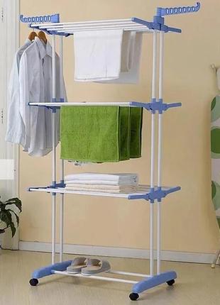 Многоярусная сушилка для белья, вещей, одежды garment rack with wheels  складная7 фото