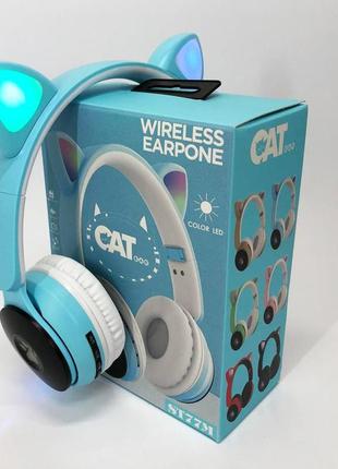 Бездротові навушники st77 led з котячими вушками, що світяться. колір: синій