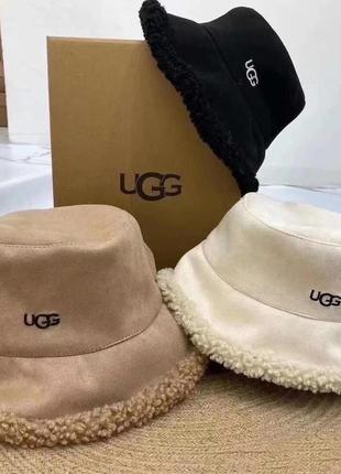 Панама женская теплая ugg двухсторонняя кремовая