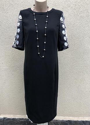 Черное комбинированное,шёлк платье прямого кроя в цветочный принт на рукавах, jaeger