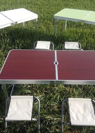 Розкладний стіл посилений для пікніка 4 стільці (3 режими висоти) коричневий3 фото