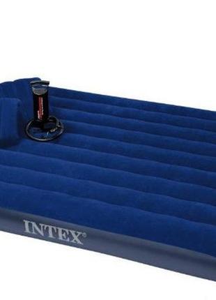 Двоспальний надувний матрац intex + 2 подушки + насос (152см х203см х 22см)5 фото