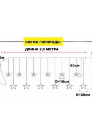 Світлодіодна гірлянда-штора (зіркопад) 2.5м 138led 12 зірок різнокольорова9 фото