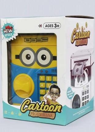 Копилка детский сейф с кодовым замком и купюроприемником для бумажных денег и монет.