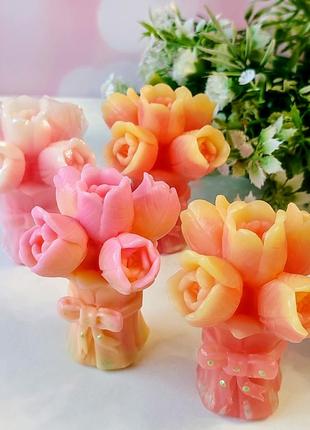 Мыло ручной работы с растительными и эфирными маслами букет тюльпанов8 фото
