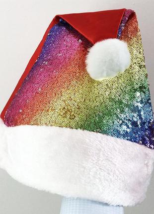 Шапка деда мороза новогодняя. разноцветный градиент3 фото