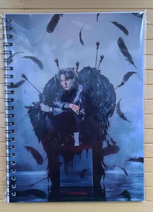 Тетрадь шуга suga мин юнги bts на пружине в клетку (4574)