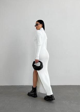 Женское силуэтное платье maxi с разрезом с длинным рукавом 100% хлопок3 фото