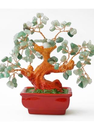 Дерево счастья из камня зелёный авантюрин (h-16 см), сувенир для дома, денежное дерево с камнями