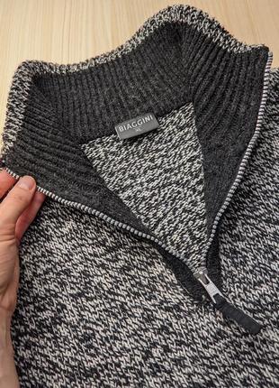 Кофта свитер с замочком воротник черно белая серая вязанная шерсть мужская xl4 фото