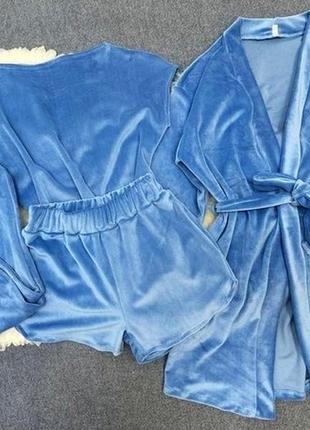 Велюрова піжама з халатом, велюровий домашній костюм2 фото