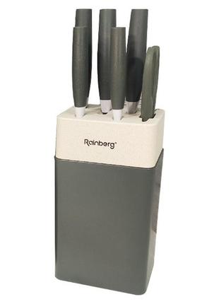 Набор кухонных ножей 7 предметов на подставке rainberg rb-8808 серый