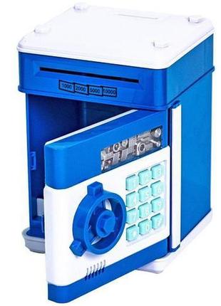 Копилка детский сейф с кодовым замком и купюроприемником для бумажных денег и монет. синий тм5 фото