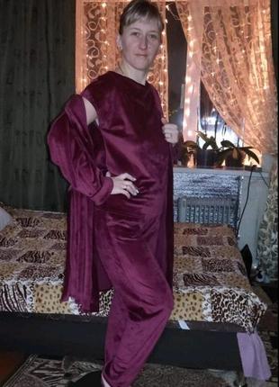 Велюрова піжама з халатом, велюровий домашній костюм3 фото