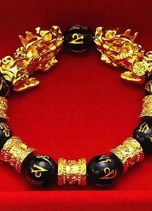 Браслет шести символьная мантра golden pixiu, золотые два дракона браслет pixiu