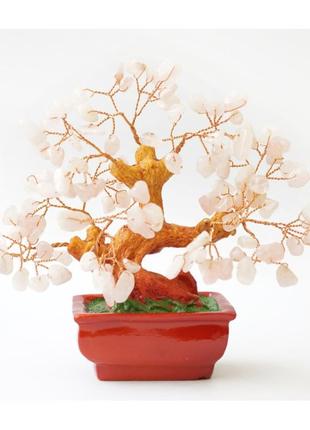Дерево счастья з каменю рожевий кварц (h-16 см), сувенір для дому, грошове дерево з камінням