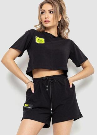 Костюм женский повседневный футболка+шорты, цвет черный, размер m fa_007283