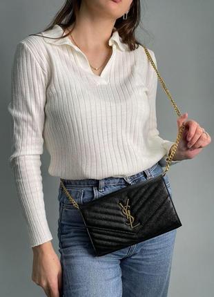 Женская сумка yves saint laurent cassandre matelasse chain wallet in grain de poudre premium4 фото