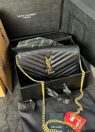 Жіноча сумка yves saint laurent cassandre matelasse chain wallet in grain de poudre premium