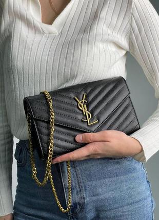Женская сумка yves saint laurent cassandre matelasse chain wallet in grain de poudre premium9 фото