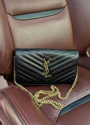 Женская сумка yves saint laurent cassandre matelasse chain wallet in grain de poudre premium8 фото