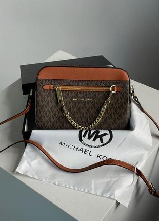 Жіноча сумка michael kors jet set large logo crossbody bag brown premium