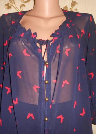 Легкая блуза с рукавами буфами в принт "птицы" - 50-48 р2 фото