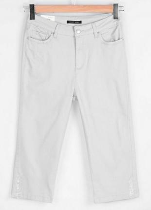 Стильные серые джинсовые шорты бриджи капри со стразами большой размер  батал4 фото