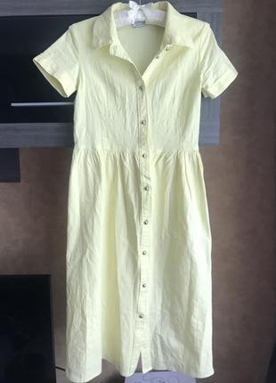 Лимонное летнее платье миди.3 фото