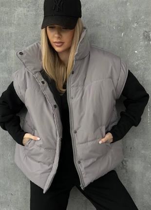 Очень крутая теплая женская трендовая объемная куртка-жилетка /зима-весна 😍8 фото