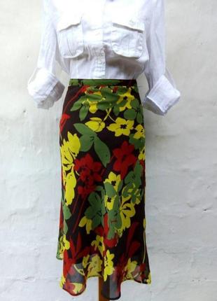 Красивая новая шифоновая юбка а силуэт миди в принт цветы 💐 h&m.3 фото