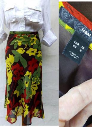 Красивая новая шифоновая юбка а силуэт миди в принт цветы 💐 h&m.1 фото
