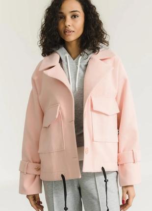 Укорочене молодіжне пальто вільного крою кашемірове якісне демі 42-52 розміри різні кольори рожеве