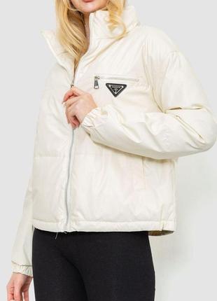 Куртка женская из мягкой экокожи, цвет молочный, 186r0953 фото