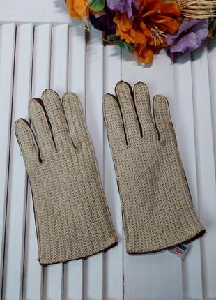 Перчатки натуральная кожа коричневые верх вязаные крючком