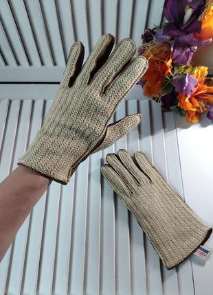 Перчатки натуральная кожа коричневые верх вязаные крючком