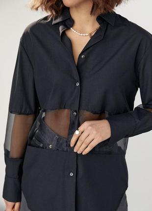 Удлиненная женская рубашка с прозрачными вставками5 фото