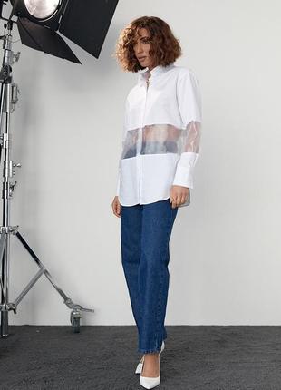 Удлиненная женская рубашка с прозрачными вставками3 фото