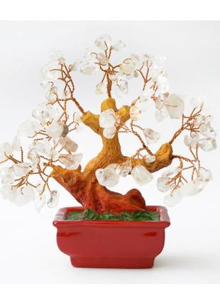 Дерево счастья из камня горный хрусталь (h-16 см), сувенир для дома, денежное дерево с камнями
