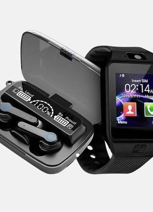 Бездротові навушники m19 з powerbank + розумний годинник smart watch dz09