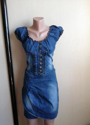 Платье джинсовое заде шнуровка