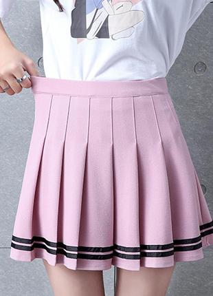 Розовая юбка в складку плиссированная пудра 6520 короткая юбка-шорты теннисная 2 полосы1 фото