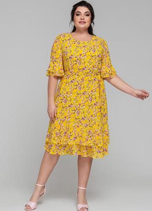 Актуальное женское шифоновое платье с цветочным принтом, батальные размеры