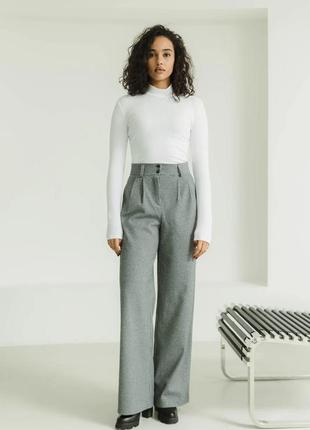 Кашемировые широкие женские брюки клеш с высокой талией 42-52 размеры разные цвета серые